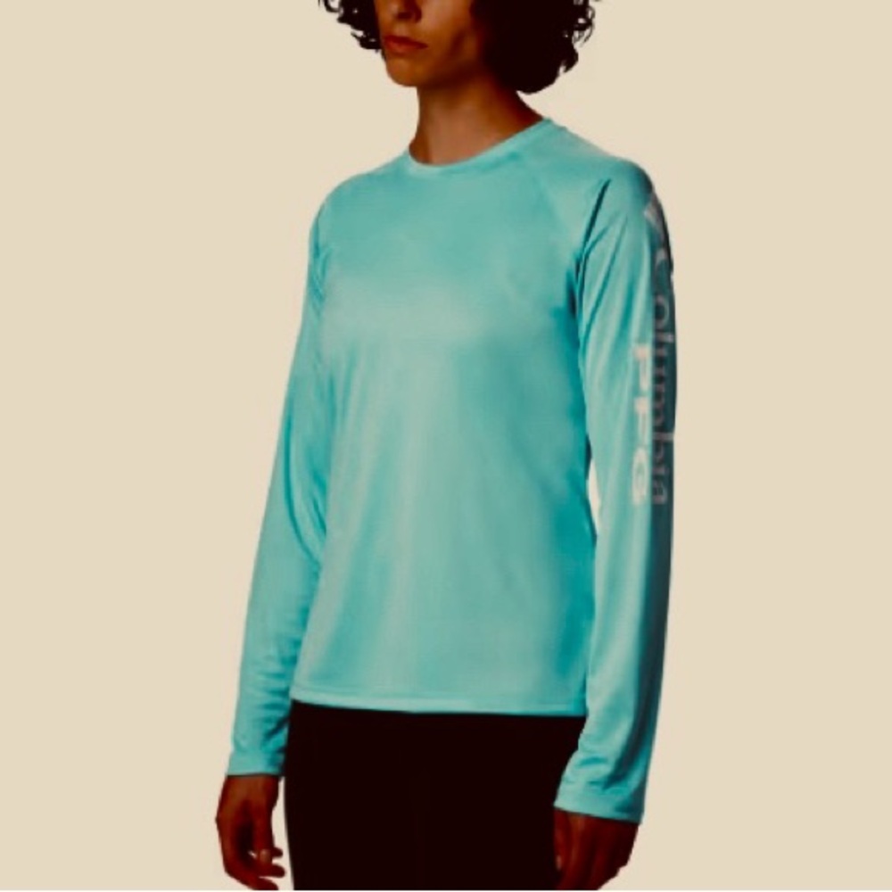 Columbia PFG Omni-shade long-sleeve teal blue shirt activewear